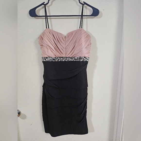 City Triangles Black and Pink Beaded Strapless Dress - Picture 1 of 8